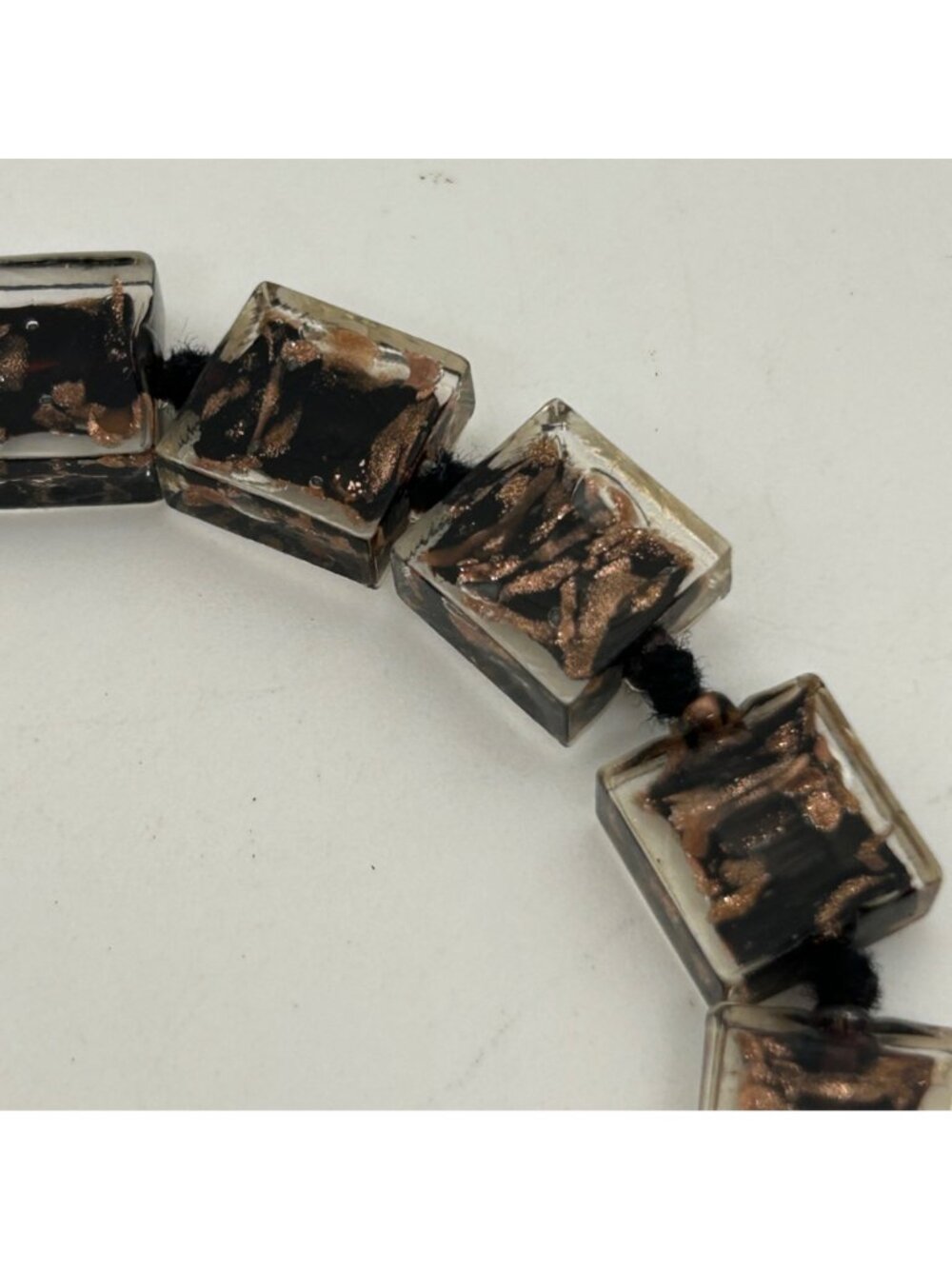 Vintage 1980s Retro Chunky Square Lucite Confetti Bead Bracelet Lobster Clasp - Picture 6 of 10